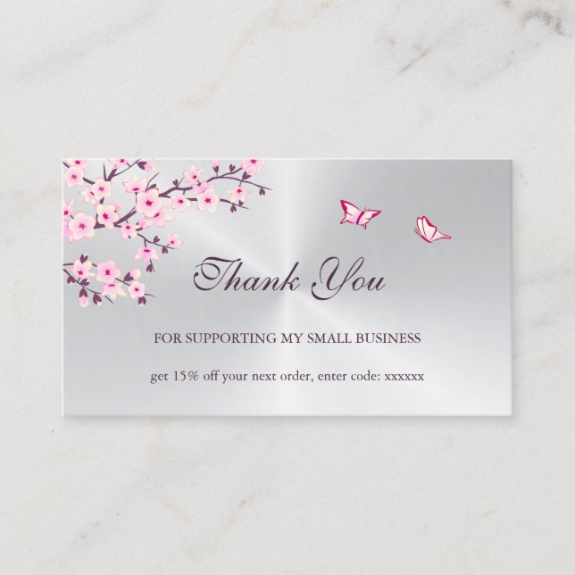 Floral Cherry Blossom Danke Business Card Visitenkarte (Vorderseite)