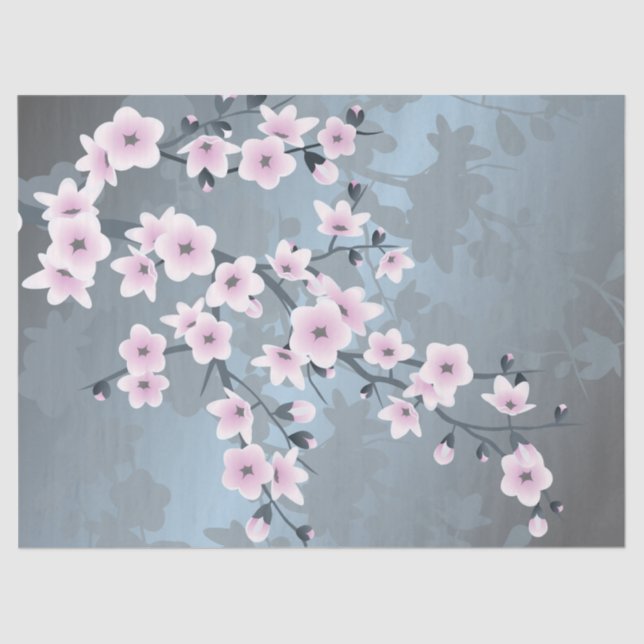 Floral Cherry Blossom Dusty Pink Blue Seidenpapier (Vorderseite)