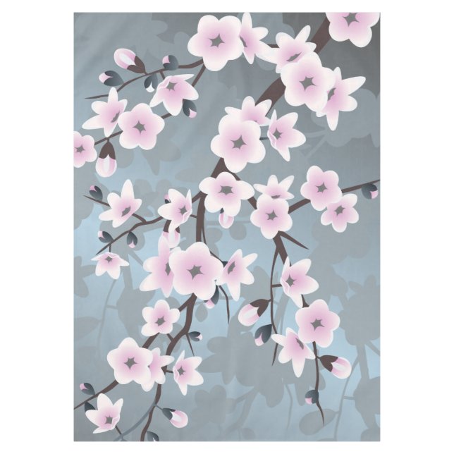 Floral Cherry Blossom Dusty Pink Blue Tischdecke (Vorderseite)