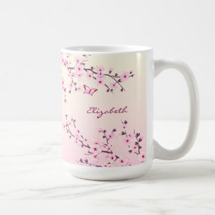 Floral Cherry Blossom Monogram Pink Girl Kaffeetasse
