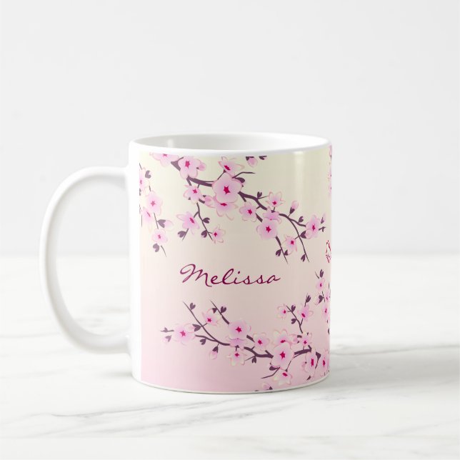 Floral Cherry Blossom Monogramm Kaffeetasse (Links)