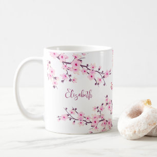 Floral Cherry Blossom Monogramm Pink weiß Kaffeetasse