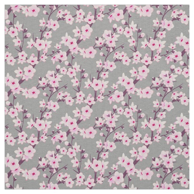 Floral Cherry Blossom Muster Pink Grau Stoff (Muster)