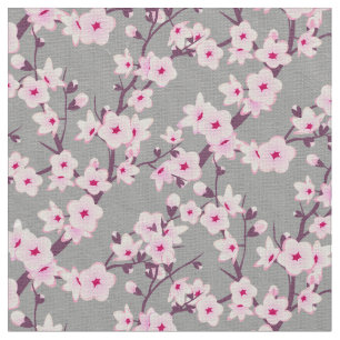 Floral Cherry Blossom Muster Pink Grau Stoff
