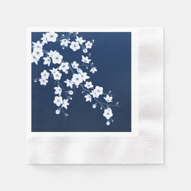 Floral Cherry Blossom Navy Blue White Serviette (Vorderseite)