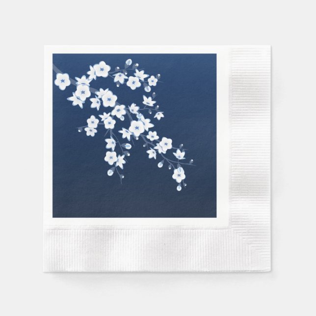Floral Cherry Blossom Navy Blue White Serviette (Vorderseite)