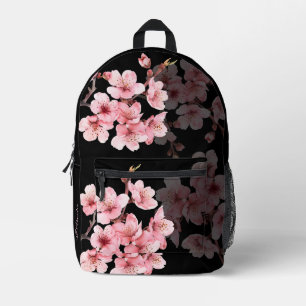 Floral Cherry Blossom Pink Black Bedruckter Rucksack