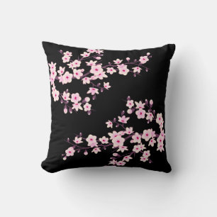 Floral Cherry Blossom Pink Black Kissen