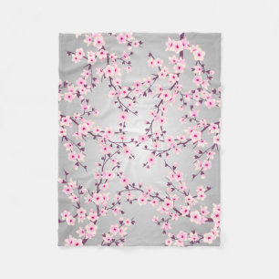 Floral Cherry Blossom Pink Gray Fleecedecke