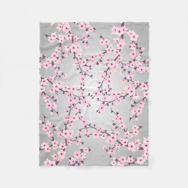 Floral Cherry Blossom Pink Gray Fleecedecke (Vorderseite)