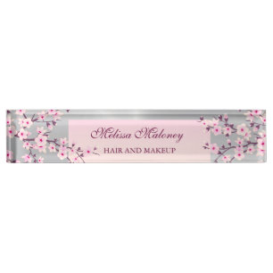 Floral Cherry Blossom Pink Silver Namensplakette