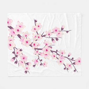 Floral Cherry Blossom Pink White Fleecedecke