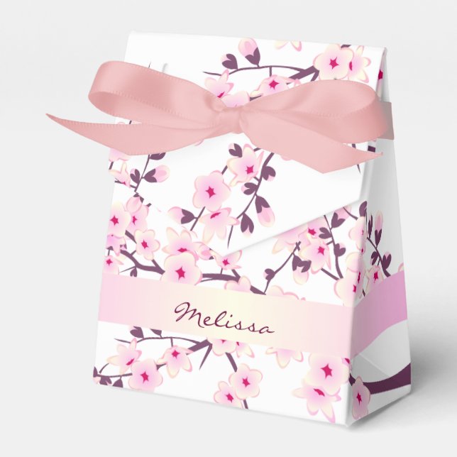 Floral Cherry Blossom Pink White Name Gevor Box Geschenkschachtel (Vorderseite)