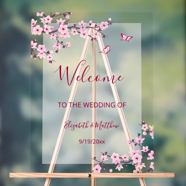 Floral Cherry Blossom Transparent Wedding Welcome Acrylschild (Neutral)