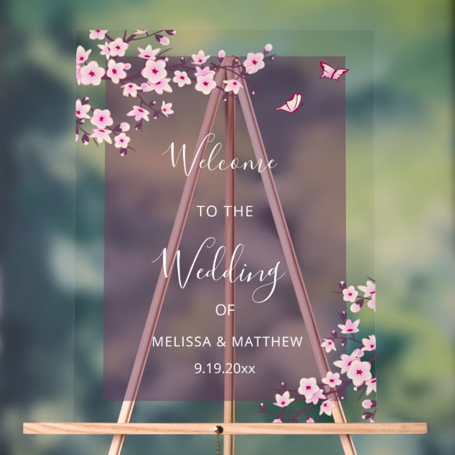 Floral Cherry Blossom Transparent Wedding Welcome Acrylschild (Neutral)