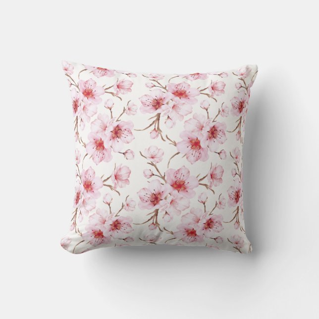 Floral Cherry Blossoms Pink White Kissen (Vorderseite)