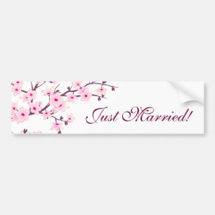 Floral Cherry Blossoms Pink White Newlyweds Autoaufkleber