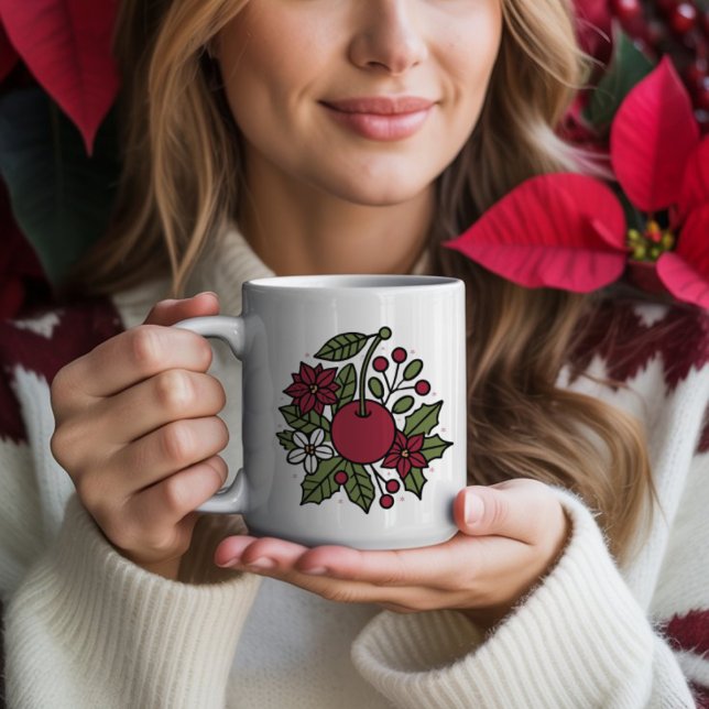 Floral cherry with poinsettia festive botanical kaffeetasse (Von Creator hochgeladen)