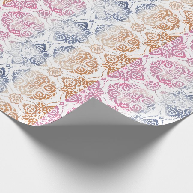 Floral Chic Boho Wasserfarbe Rosa und Blau Geschenkpapier (Ecke)