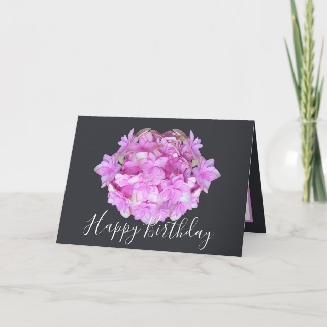 Floral Chic Bouquet Pink Hydrangea Floral Geburtst Karte (Vorderseite)