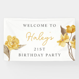 Floral Chic Elegant Einfaches Gelb 21. Geburtstag Banner