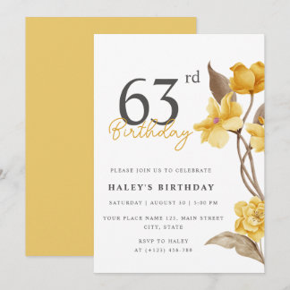 Floral Chic Elegant Simple Yellow 63. Geburtstag Einladung