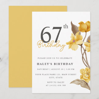 Floral Chic Elegant Simple Yellow 67. Geburtstag Einladung