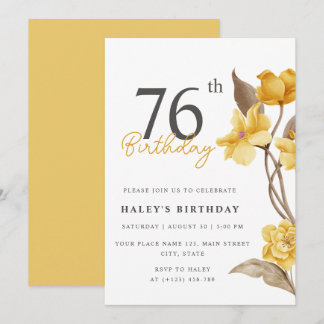 Floral Chic Elegant Simple Yellow 76. Geburtstag Einladung