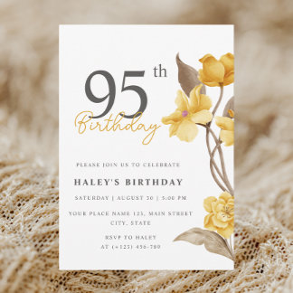 Floral Chic Elegant Simple Yellow 95. Geburtstag Einladung