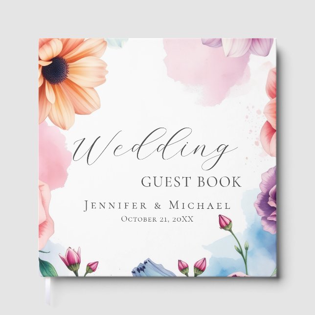 Floral Chic Simple Minimalist Modern Plain Wedding Gästebuch (Vorderseite)