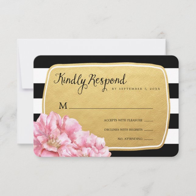 Floral Chic Wedding Response Card/Gold RSVP Karte (Vorderseite)