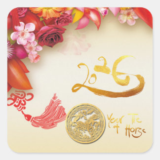 Floral Chinese gold Paper-cut Horse 2026 SqS Quadratischer Aufkleber