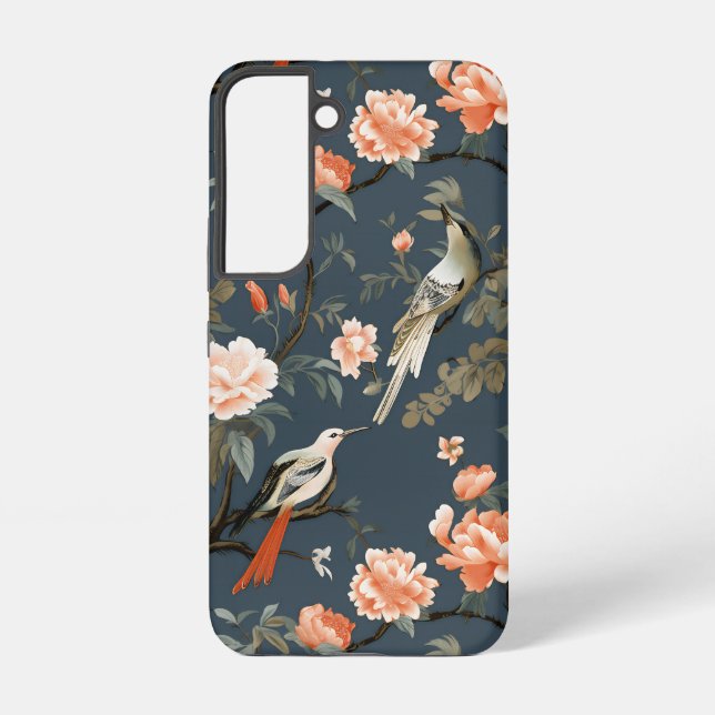 Floral Chinoiserie auf Denim Blue Samsung Galaxy Hülle (Rückseite)
