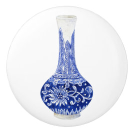 Floral Chinoiserie Blue White Foliage Ginger Jar Keramikknauf