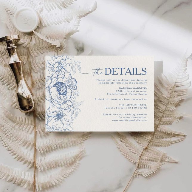 Floral Chinoiserie Hochzeitsdetails Eintrittskarte Begleitkarte (Von Creator hochgeladen)