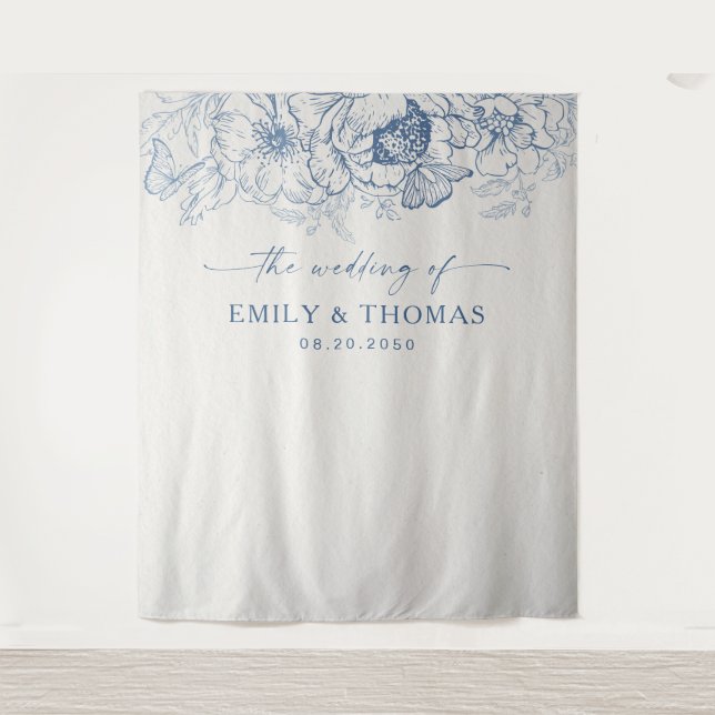 Floral Chinoiserie Hochzeitstorte Wandteppich (Vorderseite)