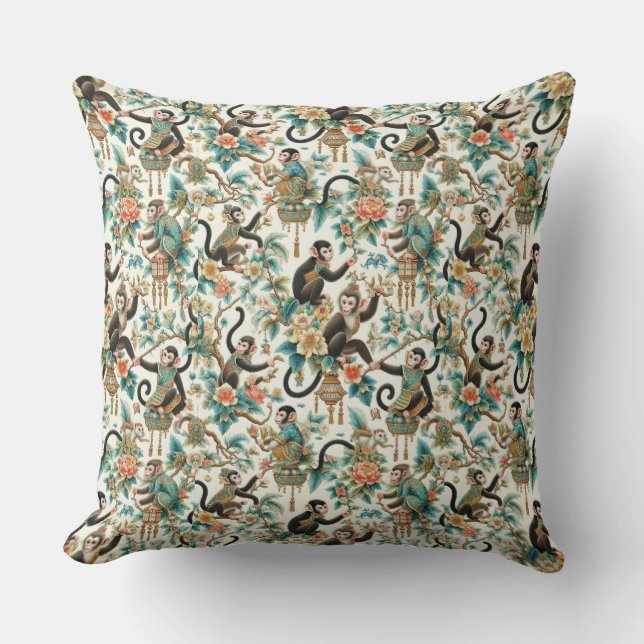 Floral Chinoiserie Monkey Kissen (Vorderseite)