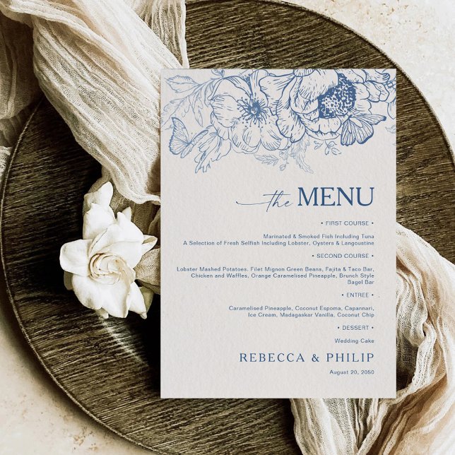 Floral Chinoiserie Wedding Flat Menu Menükarte (Von Creator hochgeladen)