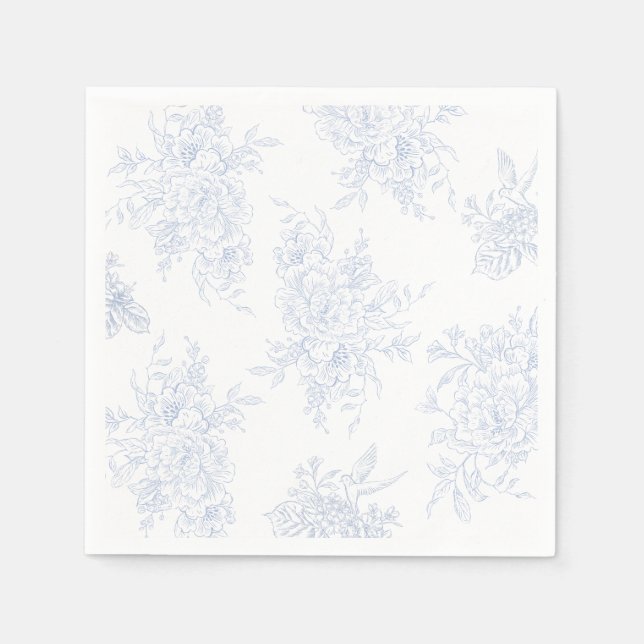 Floral Chintz Chinoiserie Blue Toile Wedding Serviette (Vorderseite)