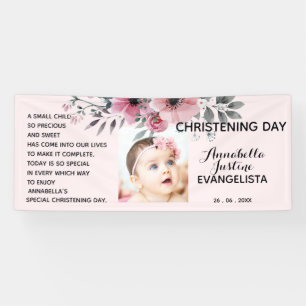 Floral CHRISTENING TAG Soft Pink/Gray Event Party Banner