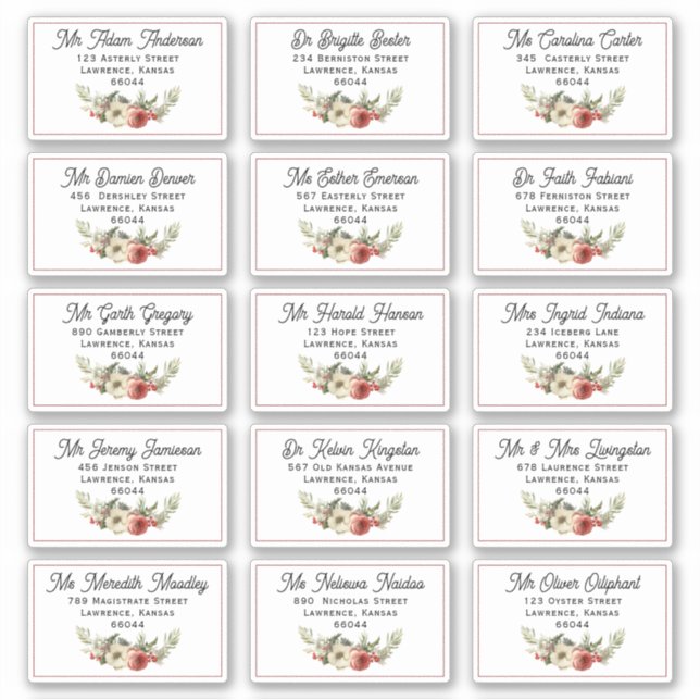 Floral Christmas Card individuelle Lieferadresse Aufkleber (Vorderseite)