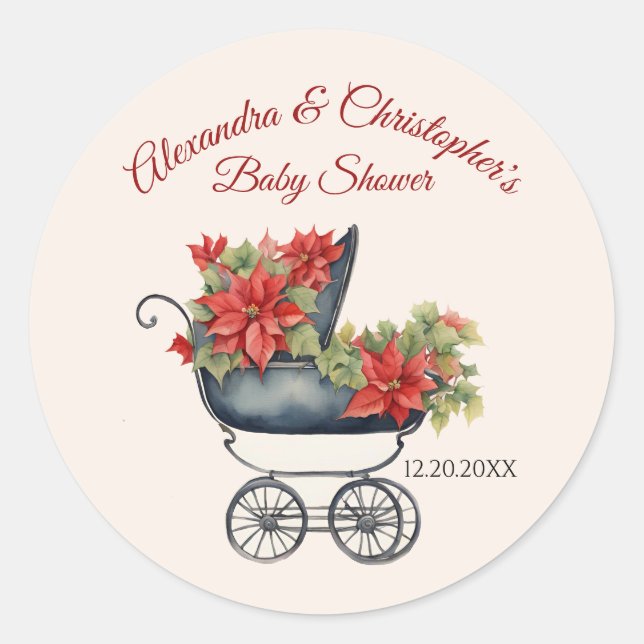 Floral Christmas Carriage Baby Shooter Runder Aufkleber (Vorderseite)