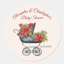 Floral Christmas Carriage Baby Shooter Runder Aufkleber