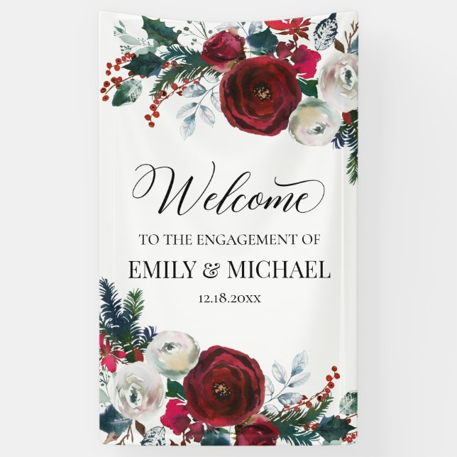 Floral Christmas Engagement party banner custom (Vertikal)