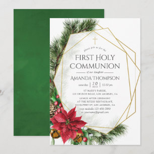 Floral Christmas Geometric First Heilige Kommunion Einladung