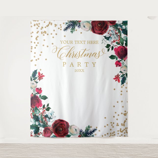  Floral Christmas Party photobooth backdrop Wandteppich (Vorderseite)