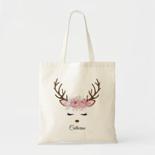 Floral Christmas Reindeer Personalisierter Name Tragetasche