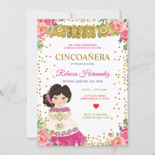 Floral CINCOAÑERA Royal Pink Mexiko Einladung