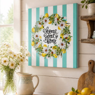 Floral & Citrus Wreath Zuhause Sweet Zuhause Leinwanddruck
