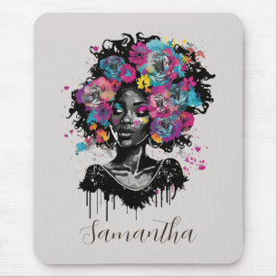 Floral Classy Afro Frau Mousepad